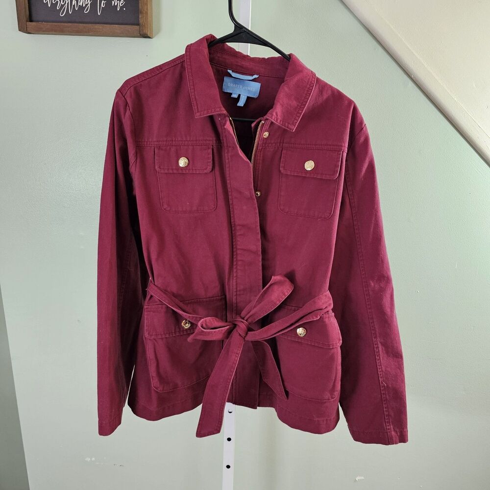 Draper James Womens 100% Cotton Twill Field Utility Jacket Deep‎ Berry Size XL